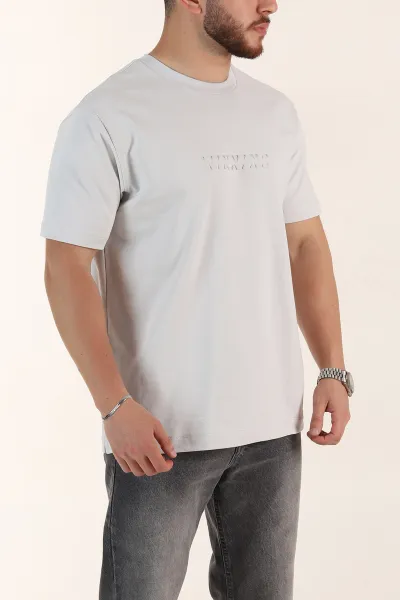 Gri Relaxed Fit Kabartma Yazı Detaylı Erkek Tişört 358507