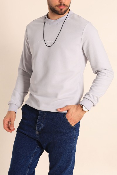 Gri Relaxed Fit Kabartma Yazılı Erkek Sweatshirt 221451