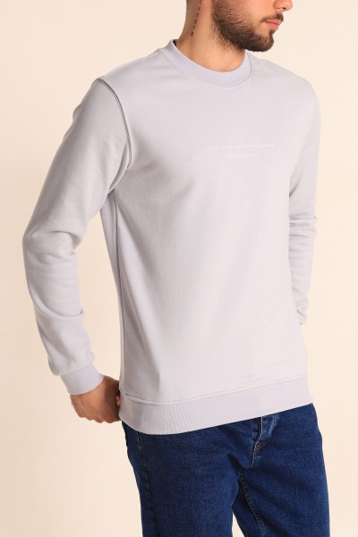 Gri Relaxed Fit Kabartma Yazılı Erkek Sweatshirt 221451