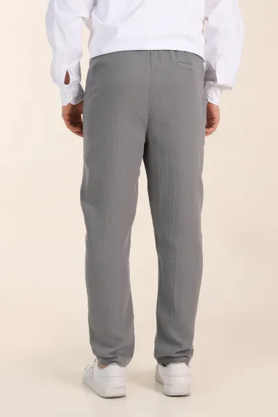 Gri Relaxed Fit Kalın Müslin Keten Erkek Jogger Eşofman Altı 354107