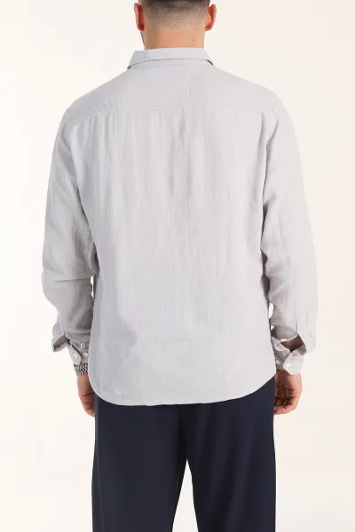 Gri Relaxed Fit Keten Cep Detaylı Erkek Gömlek 356975