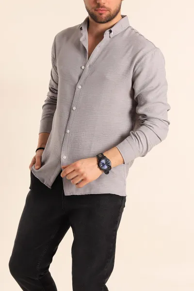 gri-relaxed-fit-keten-erkek-gomlek-256530