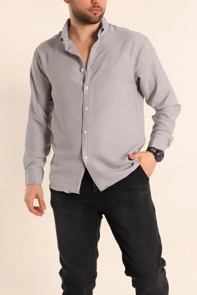 Gri Relaxed Fit Keten Erkek Gömlek 256530