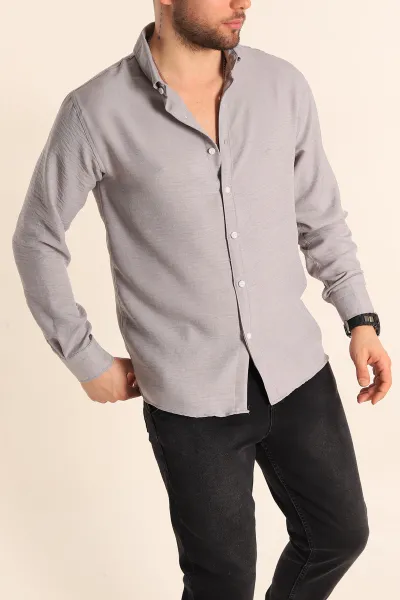 Gri Relaxed Fit Keten Erkek Gömlek 256530