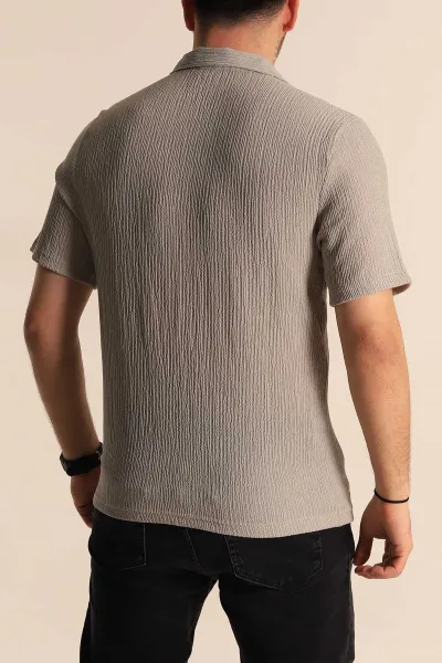 Gri Relaxed Fit Melanjlı Fermuarlı Polo Yaka Erkek Tişört 267654