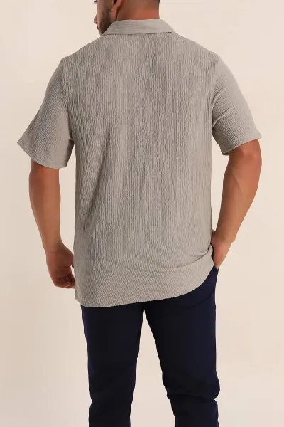 Gri Relaxed Fit Melanjlı Patlı Polo Yaka Erkek Tişört 267628
