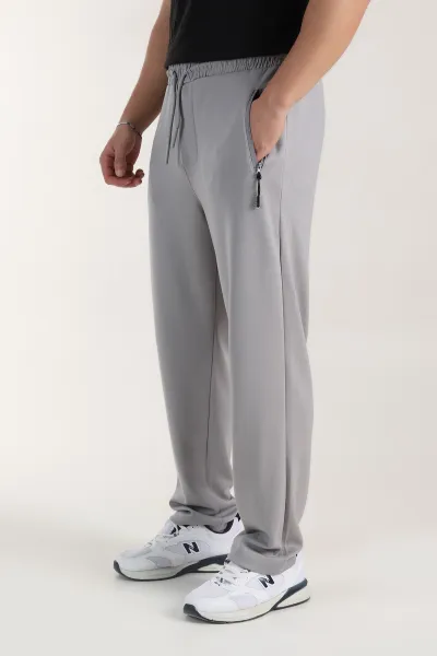 Gri Relaxed Fit Oysho Kumaş Fermuarlı Cepli Erkek Eşofman Altı 402206