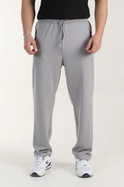 Gri Relaxed Fit Oysho Kumaş Fermuarlı Cepli Erkek Eşofman Altı 402206