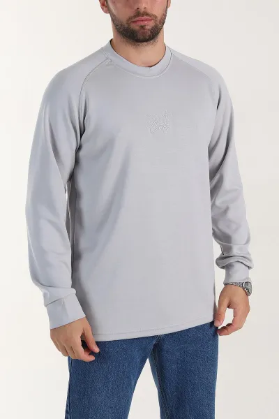 Gri Relaxed Fit Oysho Kumaş Nakış Detaylı Erkek Sweatshirt 399470