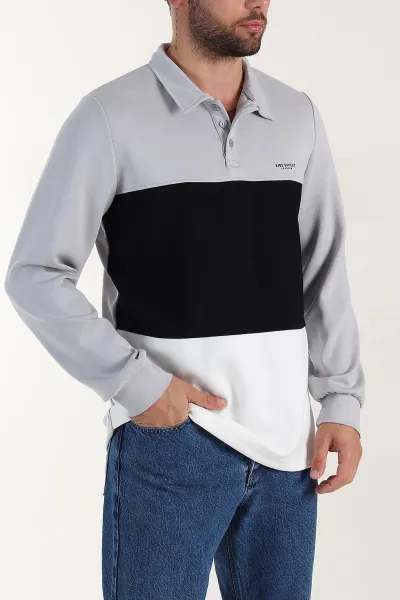 Gri Relaxed Fit Oysho Kumaş Üç Renkli Polo Yaka Sweatshirt 399545