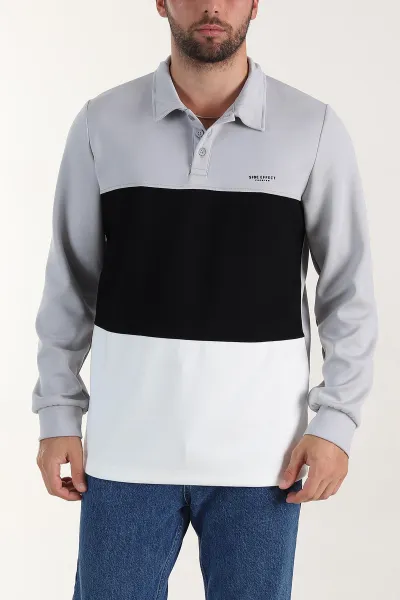 Gri Relaxed Fit Oysho Kumaş Üç Renkli Polo Yaka Sweatshirt 399545