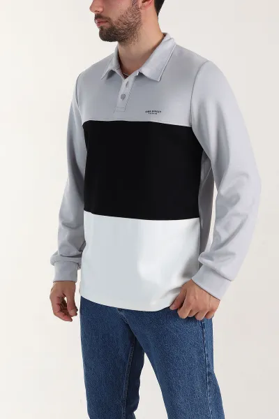 Gri Relaxed Fit Oysho Kumaş Üç Renkli Polo Yaka Sweatshirt 399545