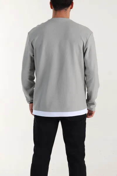Gri Relaxed Fit Pike Dokulu Basic Erkek Sweatshirt 398898