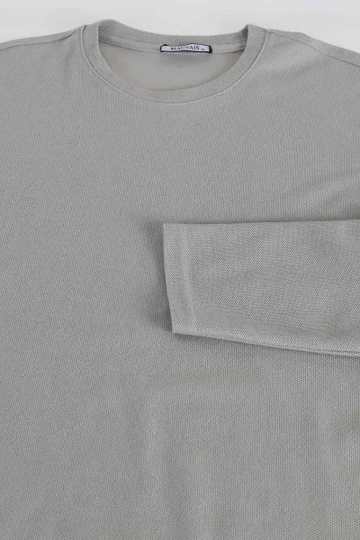 Gri Relaxed Fit Pike Dokulu Basic Erkek Sweatshirt 398898