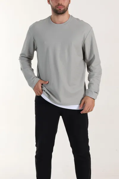 gri-relaxed-fit-pike-dokulu-basic-erkek-sweatshirt-398898