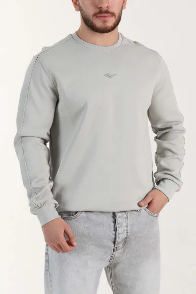 Gri Relaxed Fit Pike Dokulu Nakış Detaylı Erkek Sweatshirt 400897