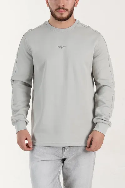 Gri Relaxed Fit Pike Dokulu Nakış Detaylı Erkek Sweatshirt 400897