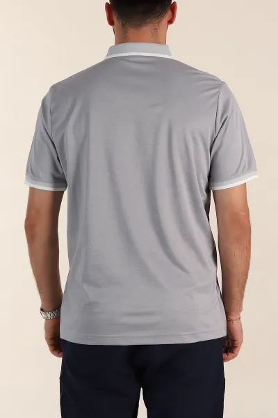 Gri Relaxed Fit Şerit Detaylı Polo Yaka Erkek Tişört 359115