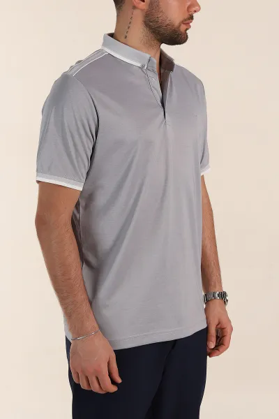 Gri Relaxed Fit Şerit Detaylı Polo Yaka Erkek Tişört 359115