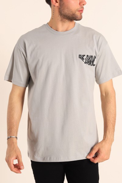 Gri Relaxed Fit The Dark Slogan Sırt Baskılı Erkek Tişört 186619