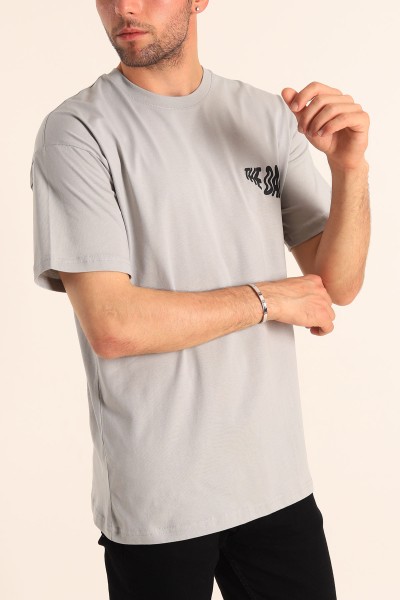 Gri Relaxed Fit The Dark Slogan Sırt Baskılı Erkek Tişört 186619