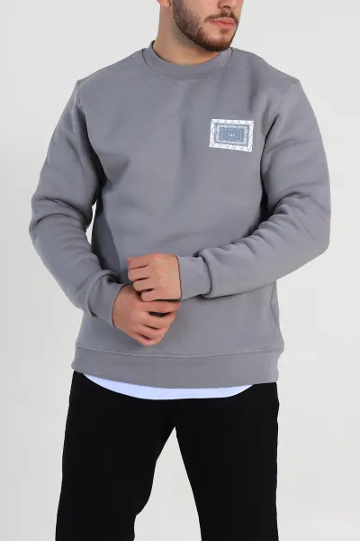 Gri Relaxed Fit Üç İp Şardonlu Baskılı Erkek Sweatshirt 309656