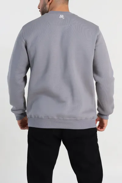 Gri Relaxed Fit Üç İp Şardonlu Kabartma Detaylı Erkek Sweatshirt 309882