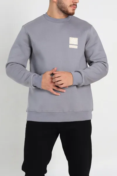 Gri Relaxed Fit Üç İp Şardonlu Kabartma Detaylı Erkek Sweatshirt 309882