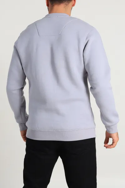Gri Relaxed Fit Üç İp Şardonlu Kabartma Detaylı Erkek Sweatshirt 309905