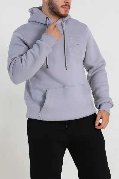 Gri Relaxed Fit Üç İp Şardonlu Kabartma Detaylı Erkek Sweatshirt 311129