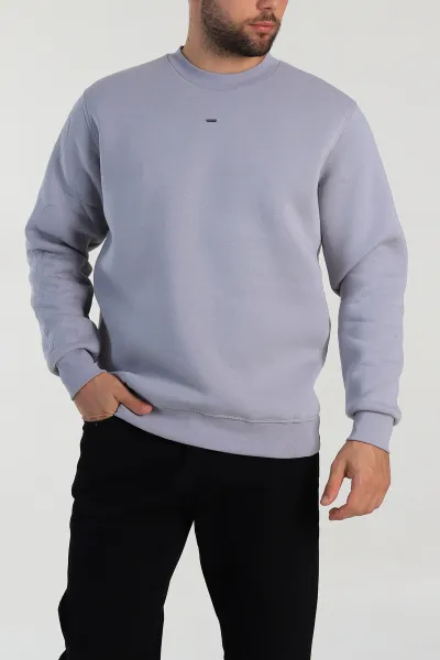 Gri Relaxed Fit Üç İp Şardonlu Kol Detaylı Erkek Sweatshirt 309956