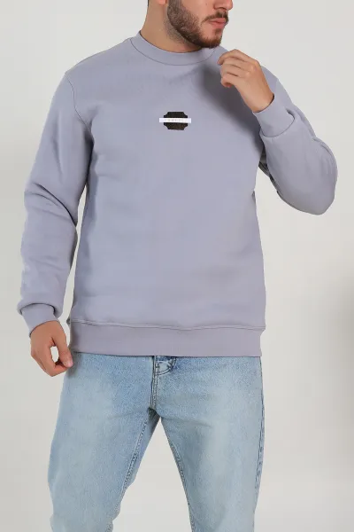 Gri Relaxed Fit Üç İp Şardonlu Logo Detaylı Erkek Sweatshirt 309858
