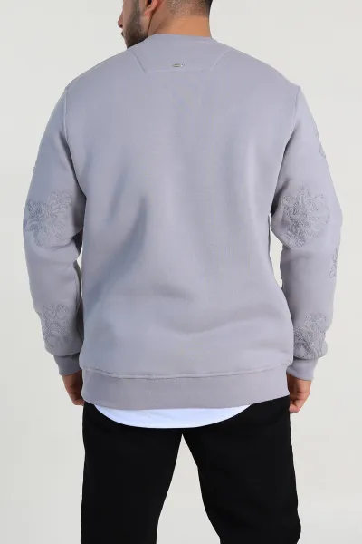 Gri Relaxed Fit Üç İp Şardonlu Nakış Detaylı Erkek Sweatshirt 311186