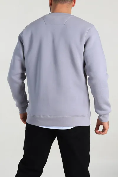 Gri Relaxed Fit Üç İp Şardonlu Yazı Detaylı Erkek Sweatshirt 310490