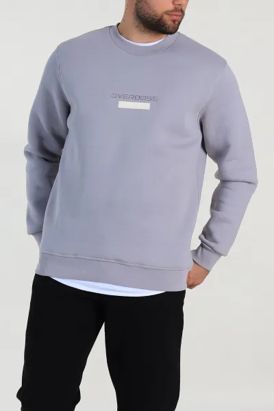 Gri Relaxed Fit Üç İp Şardonlu Yazı Detaylı Erkek Sweatshirt 310490