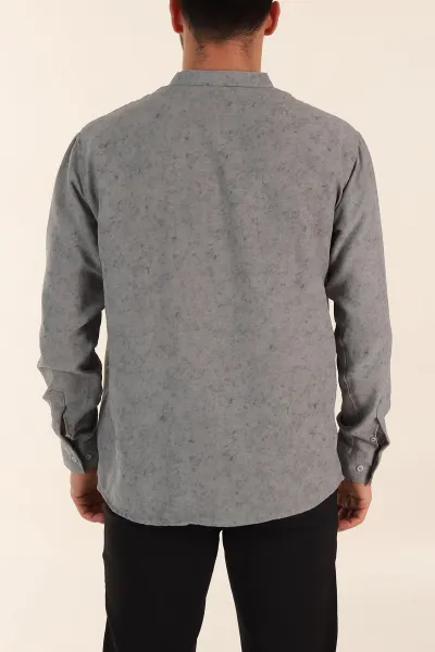 Gri Relaxed Fit Yarım Düğmeli Hakim Yaka Uzun Kollu Erkek Gömlek 369366