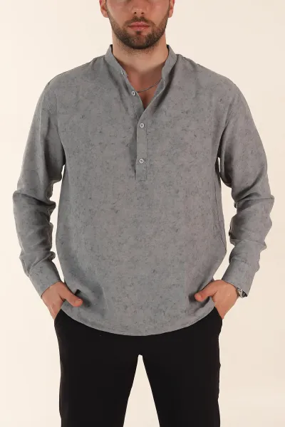 gri-relaxed-fit-yarim-dugmeli-hakim-yaka-uzun-kollu-erkek-gomlek-369366
