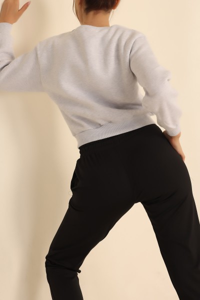 Gri Şardonlu Baskılı Bayan Sweat 219373