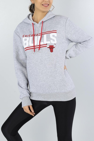 Gri Şardonlu Baskılı Bayan Sweat 47210