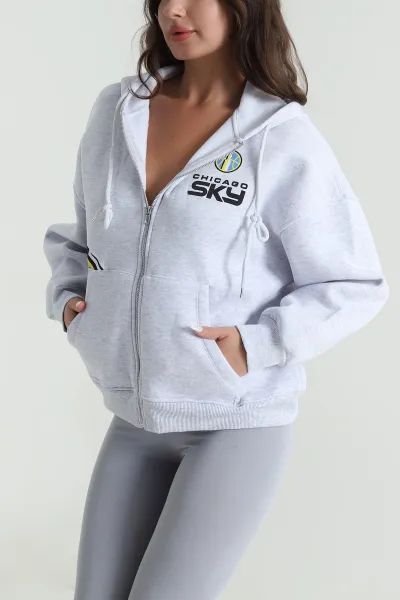 Gri Şardonlu Cepli Üç İp Kadın Sweat 485159