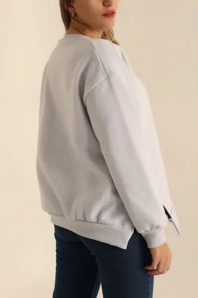Gri Şardonlu Fermuar Detay Sweat 224467