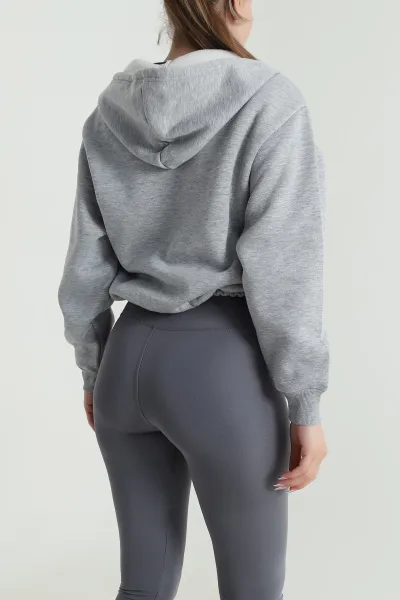 Gri Şardonlu İçi Bitişik Tişörtlü Kadın Üç İp Sweat 485154