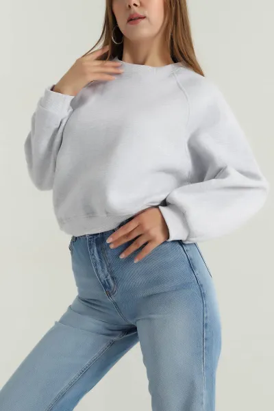 Gri Şardonlu Kadın Fermuarsız Sweat 392394