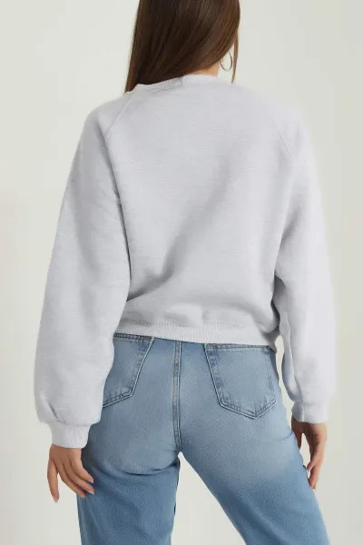 Gri Şardonlu Kadın Fermuarsız Sweat 392394