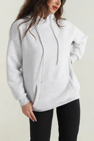 Gri Şardonlu Kadın Fermuarsız Sweat 412555
