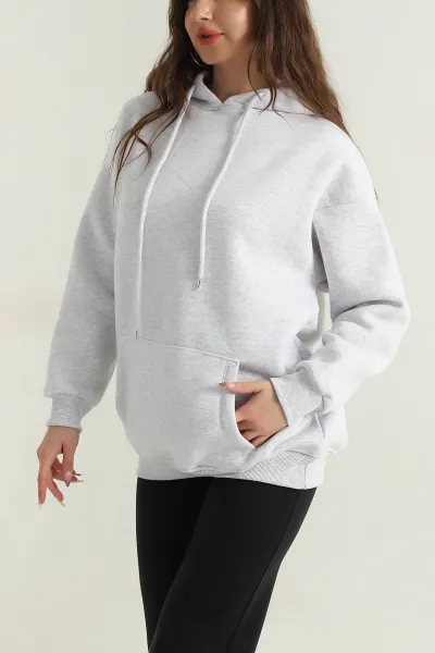 Gri Şardonlu Kadın Fermuarsız Sweat 412555