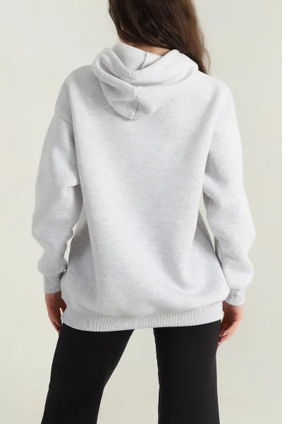 Gri Şardonlu Kadın Fermuarsız Sweat 412555