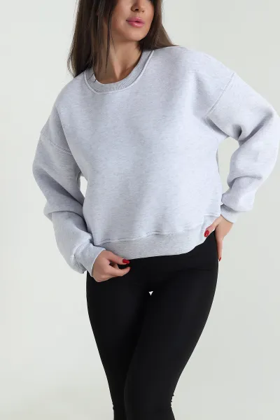 Gri Şardonlu Kadın Fermuarsız Sweat 492218