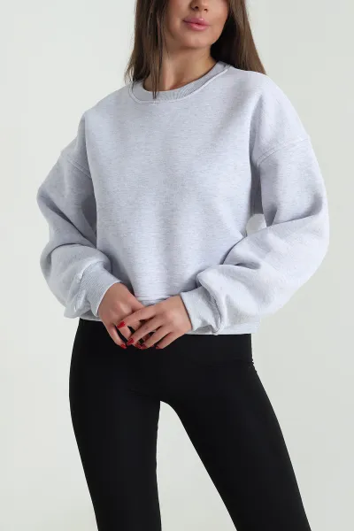Gri Şardonlu Kadın Fermuarsız Sweat 492218