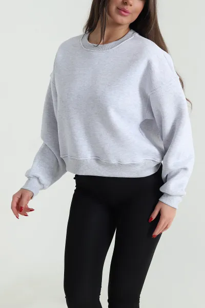 Gri Şardonlu Kadın Fermuarsız Sweat 492218